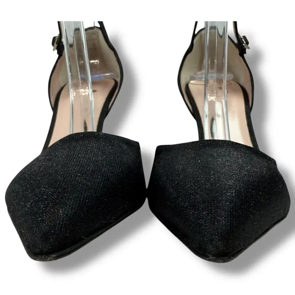 Kate Spade Black Shimmer Womens Pointed Toe D'Orsay Pumps Ankle Strap Heels Sz 7